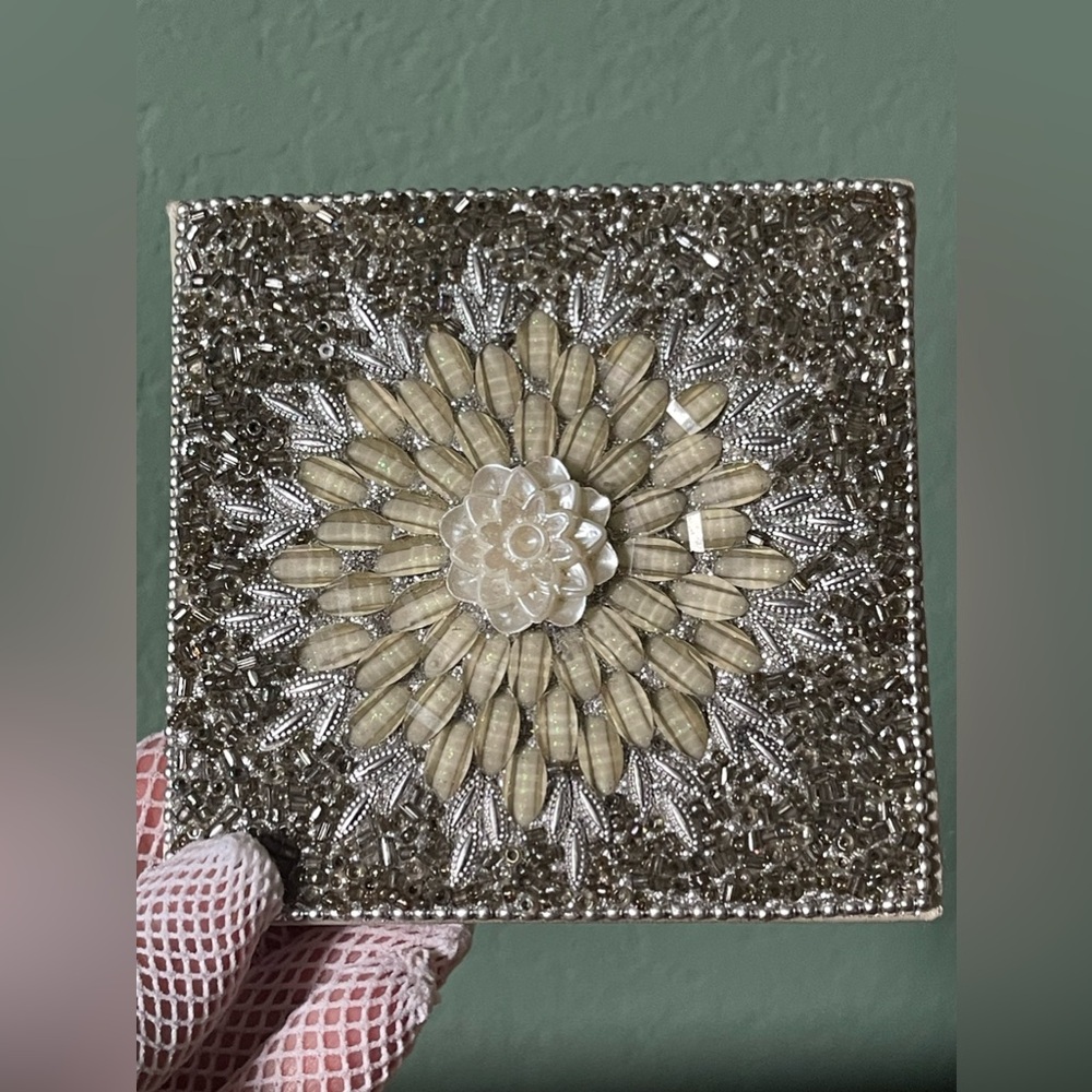 Vintage notebook 4x4” decorated beaded 58 blank pages